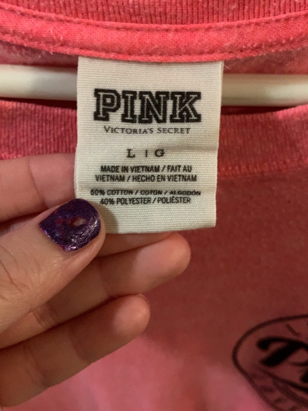 PINK Victoria's Secret Girls' Long Sleeve Pink Crewneck with Gray Sleeve Stripes - Picture 3 of 3